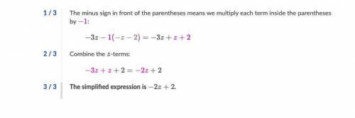 −3z−(−z−2) simplify to create an equivalent expression. a. −4z+2 b. −2z−2 c. −2z+2 d. 4z+2  !  : )