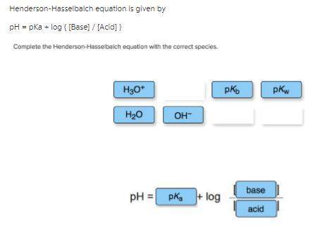 Complete the henderson-hasselbalch equation with the correct species.