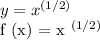 y = x ^ {(1/2)}&#10;&#10;f (x) = x ^ {(1/2)}