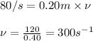 80/s=0.20m\times \nu\\\\\nu=\frac{120}{0.40}=300s^{-1}