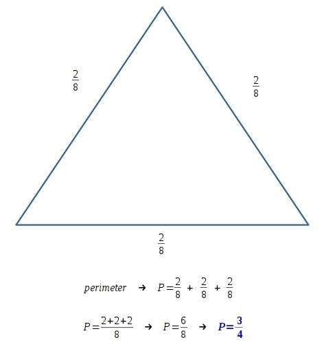 Aside of an equilateral triangle is 2/8 cm long. draw a picture that shows the triangle. what is the