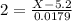 2 = \frac{X - 5.2}{0.0179}