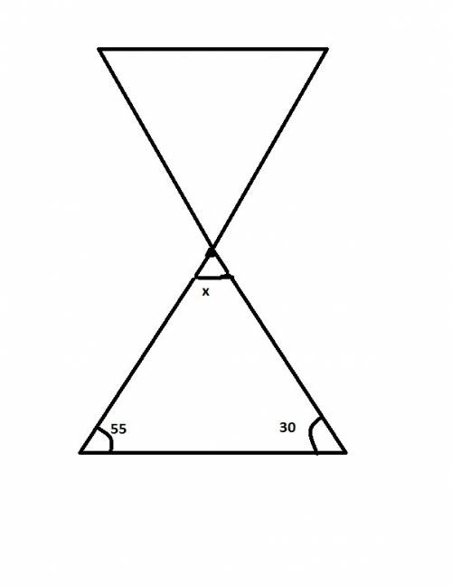 (05.02)find the measure of angle x in the figure below:   two triangles are shown such that one tria