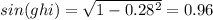 sin(ghi)=\sqrt{1-0.28^2}=0.96