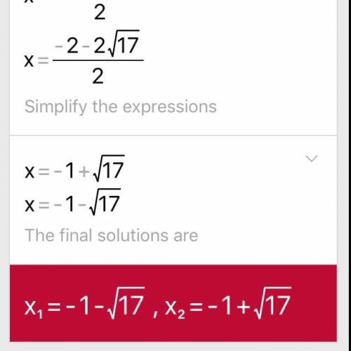 Solve for x in the equation x^2 + 2x + 1 = 17