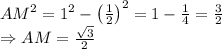 AM^2=1^2-\left ( \frac{1}{2} \right )^2=1-\frac{1}{4}=\frac{3}{2}\\\Rightarrow AM=\frac{\sqrt{3}}{2}