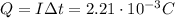 Q=I \Delta t= 2.21 \cdot 10^{-3}C&#10;