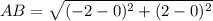 AB=\sqrt{(-2-0)^{2}+(2-0)^{2}}