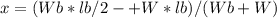x=(Wb*lb/2-+W*lb)/(Wb+W)