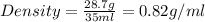 Density=\frac{28.7g}{35ml}=0.82g/ml