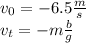 v_0 = -6.5  \frac{m}{s}  \\ v_t = - m \frac{b}{g} &#10;