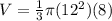 V=\frac{1}{3} \pi (12^2)(8)
