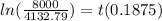 ln( \frac{8000}{4132.79} ) = t(0.1875)