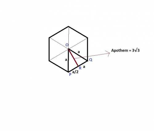 Find the area of a regular hexagon with apothem 3√ 3 mm. round to the nearest whole number.