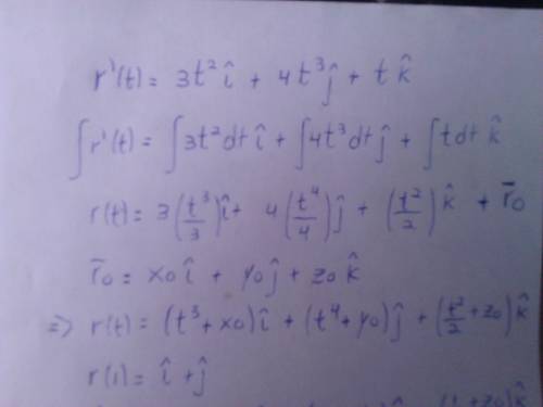 Find r(t) if r'(t) = 3t2i + 4t3j + t k and r(1) = i + j.