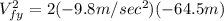 V_{fy} ^{2} = 2(- 9.8 m/sec^{2})(- 64.5 m)