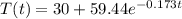 T(t)=30+59.44 e^{-0.173 t}