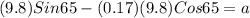 (9.8) Sin65 - (0.17) (9.8) Cos65 = a