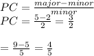 PC=\frac{major-minor}{minor}\\PC=\frac{5-2}{2}=\frac{3}{2}\\\\\PC=\frac{9-5}{5}=\frac{4}{5}
