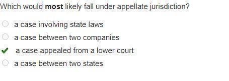 Which would most likely fall under appellate jurisdiction?