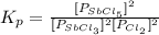 K_{p} = \frac{[P_{SbCl_{5}}]^{2}}{[P_{SbCl_{3}}]^{2}[P_{Cl_{2}}]^{2}}