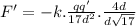 F'=-k.\frac{qq'}{17d^{2}}.\frac{4d}{d\sqrt{17}}