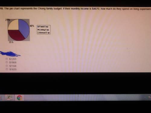 The pie chart represents the chong family budget monthly income is $4670 how much did i spend on liv