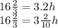 16 \frac{2}{3}=3.2h \\ 16 \frac{2}{3}=3 \frac {2}{10}h