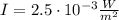 I=2.5\cdot10^{-3} \frac{W}{m^2}