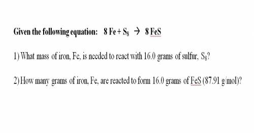 How many grams of iron, fe, are reacted to form 16.0 grams of fes (87.91 g/mol)