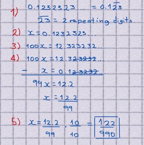 Explain step by step how to make a repeating decimal become into a fraction form?