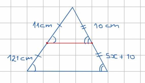 What is the value of x?  enter your answer in the box. x = a triangle with midsegment parallel to th