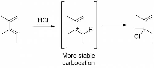 Give the kinetic product that is formed when the compound shown below undergoes a reaction with one