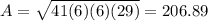 A= \sqrt{41(6)(6)(29)} = 206.89