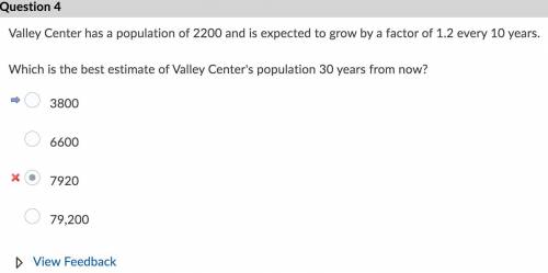 Valley center has a population of 2200 and is expected to grow by a factor of 1.2 every 10 years. wh