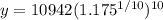 y=10942(1.175^{1/10})^{10}