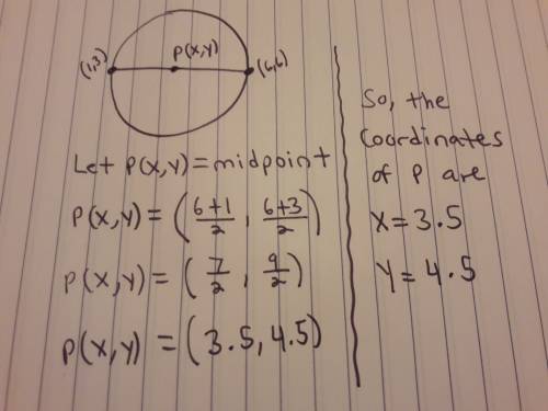 ￼  is the diameter of a circle with center  p.  the coordinates of the endpoints of t