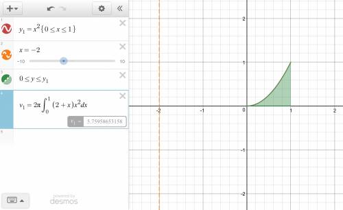 Let r be the regeion bounded by y=x^2, x=1, and y=0. find the volume of the solid generated when r i