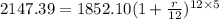 2147.39=1852.10(1+\frac{r}{12})^{12\times 5}