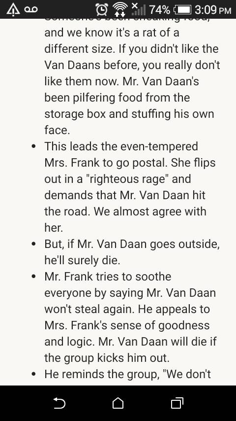 In the diary of anne frank act 2 scene 3 what effect does mr van daan's theft of the food have on mr
