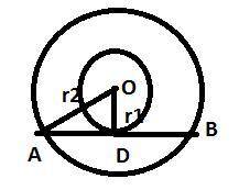 Suppose that the area between a pair of concentric circles is 49pi. find the length of a chord in th