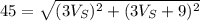 45= \sqrt{(3V_S)^2+(3V_S+9)^2}