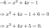 -6=x^2+4x-1\\\\\Rightarrow x^2+4x-1+6=0\\\\\Rightarrow x^2+4x+5=0.