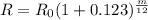 R = R_0 ( 1 +0.123)^\frac{m}{12}
