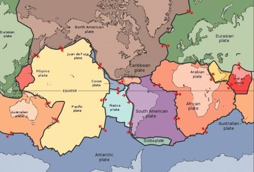 What does the arrow on the tectonic plates represent?