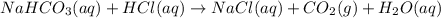 NaHCO_{3}(aq)+ HCl(aq)\rightarrow NaCl (aq)+ CO_{2}(g)+ H_{2}O (aq)