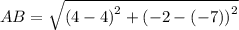 AB=\sqrt{\left(4-4\right)^2+\left(-2-\left(-7\right)\right)^2}