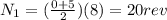 N_1 = (\frac{0 + 5}{2})(8) = 20 rev