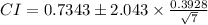 CI=0.7343\pm 2.043\times \frac {0.3928}{\sqrt {7}}