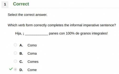 Which verb form correctly completes the informal imperative sentence?  hija, ¡  panes con 100% de gr